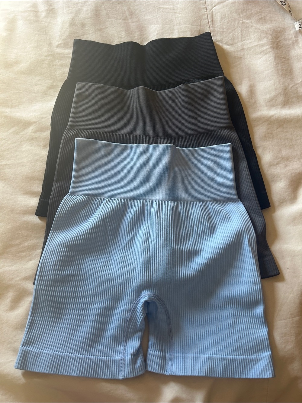 OQQ Ribbed Biker Shorts S lot of 3 blue gray black